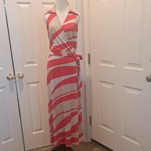 MSK CORAL AND CREAM MAXI DRESS SZ MED NWT